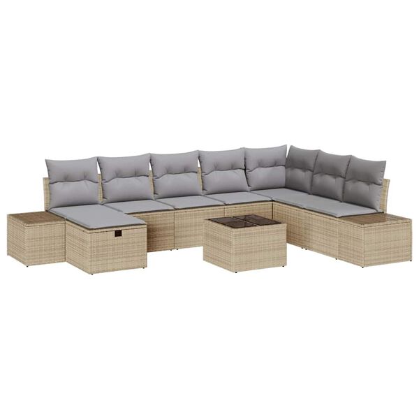 vidaXL Gartensofa-set mit Kissen 9 pcs Beige Poly-Rattan