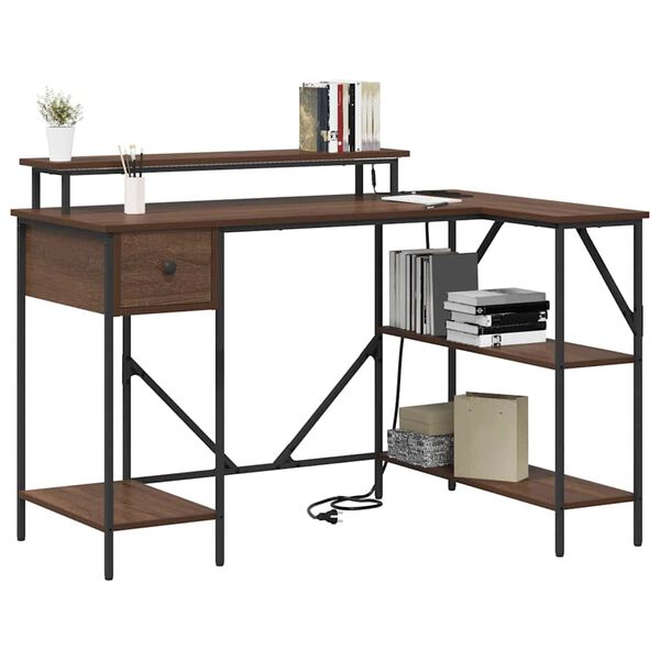 vidaXL Schreibtisch mit Regal Braun Eichen-Optik 120 x 79 x 86,5 cm