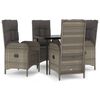 vidaXL 5-tlg. Garten-Essgruppe mit Kissen Schwarz und Grau Poly Rattan