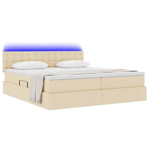 vidaXL Bett mit LED-Lichtleisten mit Kopfteil Creme 180 x 200 cm Stoff