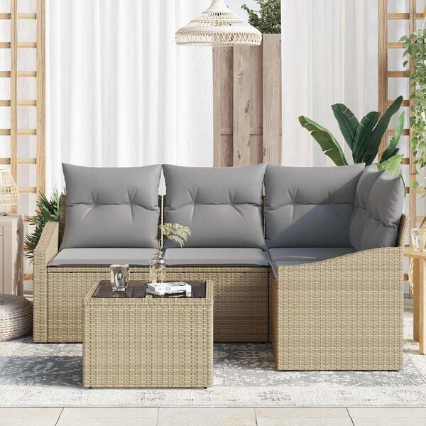 vidaXL Sofa Set mit Kissen 5 pcs Beige und Hellgrau Poly-Rattan
