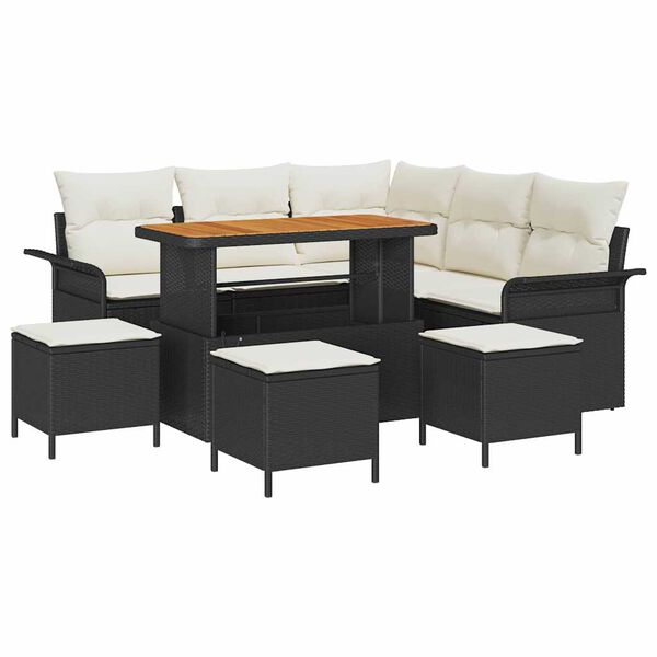 vidaXL Garten-Sofa-Set mit Kissen mit Speicher 9 pcs Schwarz und Creme