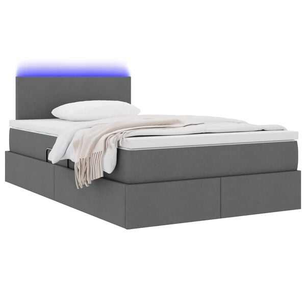 vidaXL Bett mit Stauraum und LED mit LED Dunkelgrau 120 x 190 cm Stoff