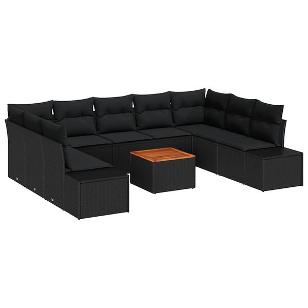 vidaXL Gartensofa-set mit Kissen 10 pcs Schwarz Poly-Rattan