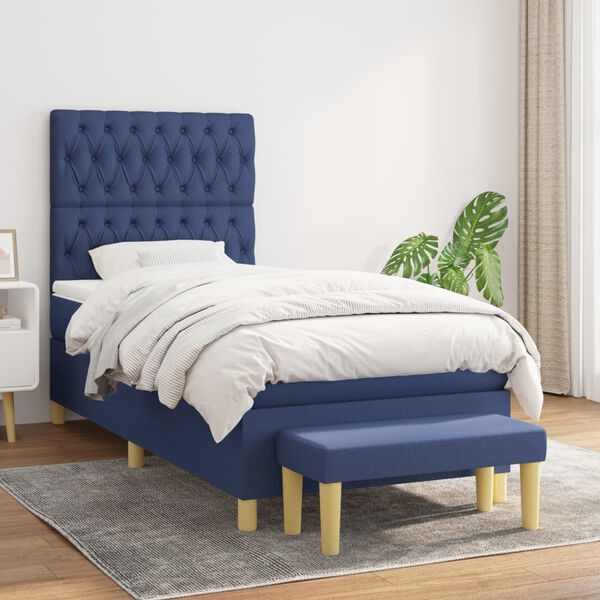 vidaXL Boxspringbett mit Matratze Blau 90x190 cm Stoff