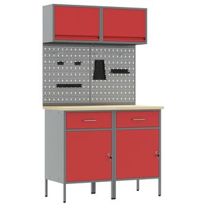 vidaXL Arbeitsschrankset mit Schubladen mit Regal 6 pcs Rot