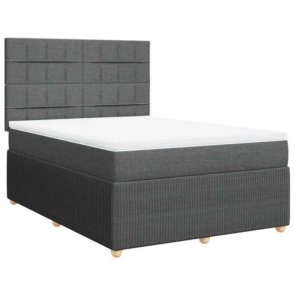 vidaXL Boxspringbett mit Matratze Dunkelgrau 140x190 cm Stoff