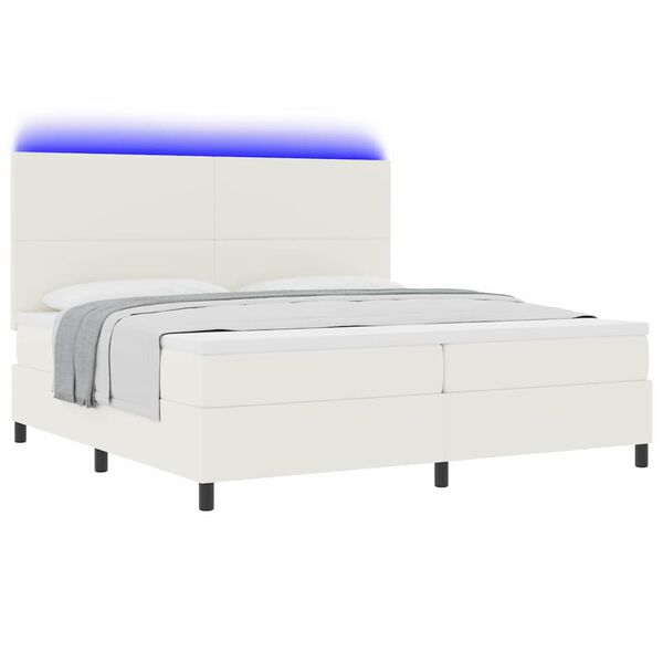 vidaXL LED Boxspringbett Creme und Wei&szlig; 200 x 200 cm Cordstoff