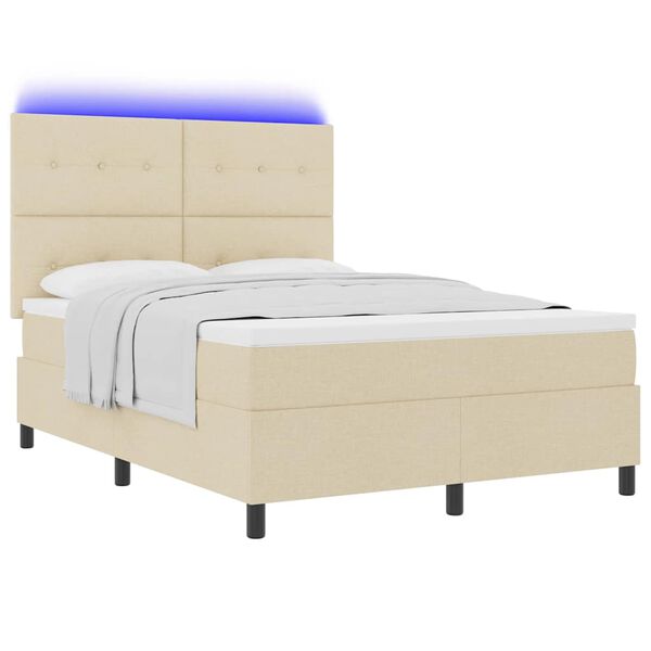 vidaXL Boxspringbett mit Matratze mit LED Creme 140 x 190 cm Stoff