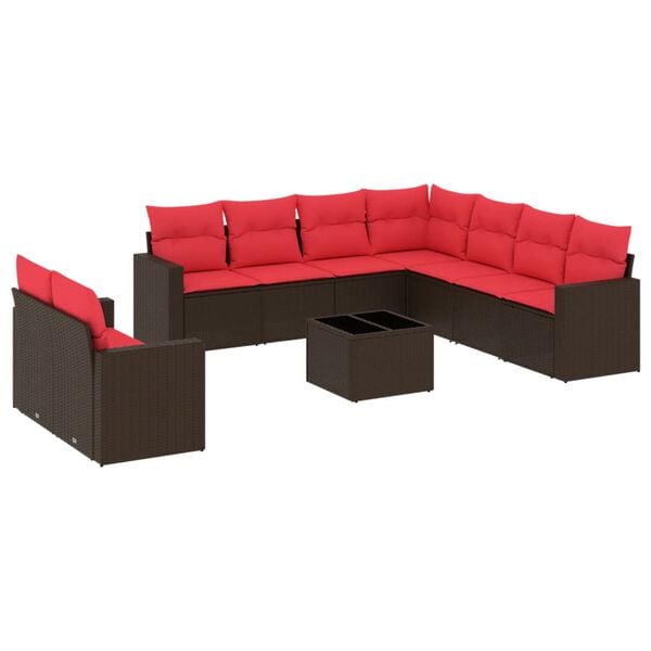 vidaXL 10-tlg. Garten-Sofagarnitur mit Kissen Braun Poly Rattan