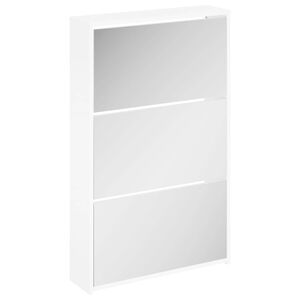 vidaXL Schuhschrank mit Spiegel 3-lagig Hochglanzwei&szlig; 63x17x102,5 cm