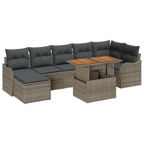 vidaXL Garten-Sofa-Set mit Speicher 8 pcs Grau Poly Rattan