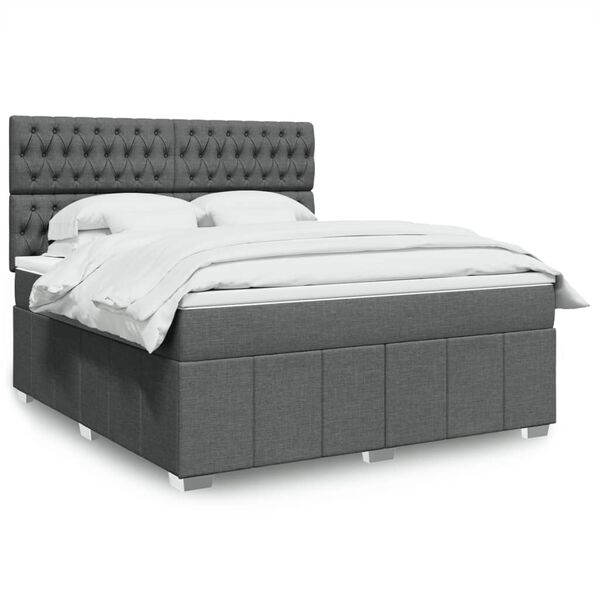 vidaXL Boxspringbett mit Matratze Dunkelgrau 180x200 cm Stoff