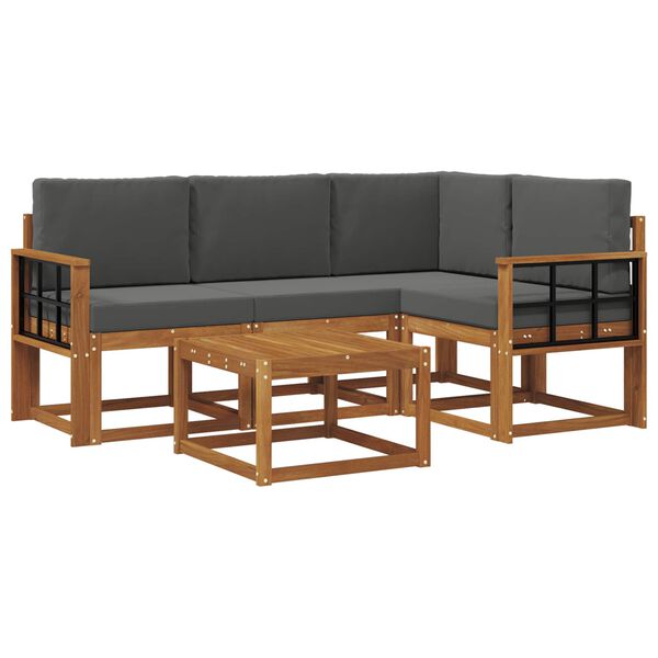 vidaXL Outdoor-Sofagarnitur mit Kissen 5 pcs Natur und Anthrazit