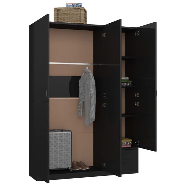 vidaXL 3-t&uuml;riger Kleiderschrank Hochglanz-Schwarz 120x50x180 cm
