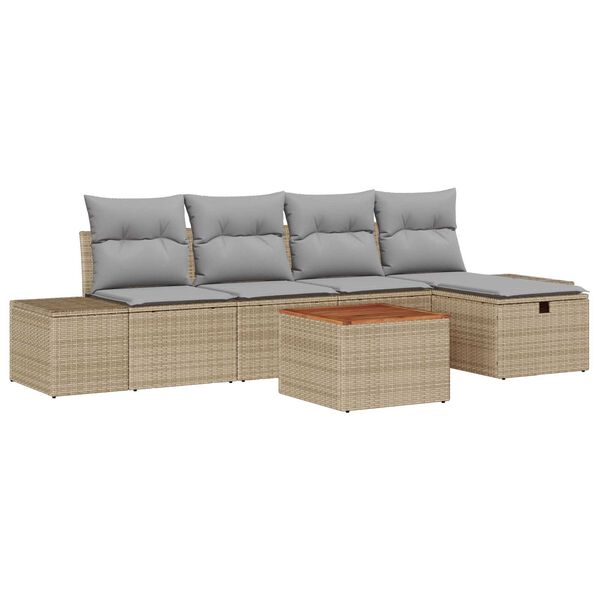 vidaXL Gartensofa-set mit Kissen mit Speicher 6 pcs Beige Poly-Rattan