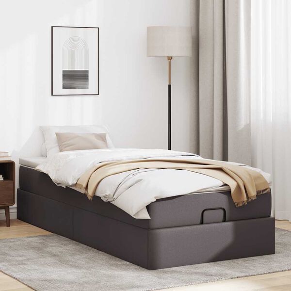 vidaXL Ottoman-Bett mit Matratze Grau 90x190 cm Kunstleder