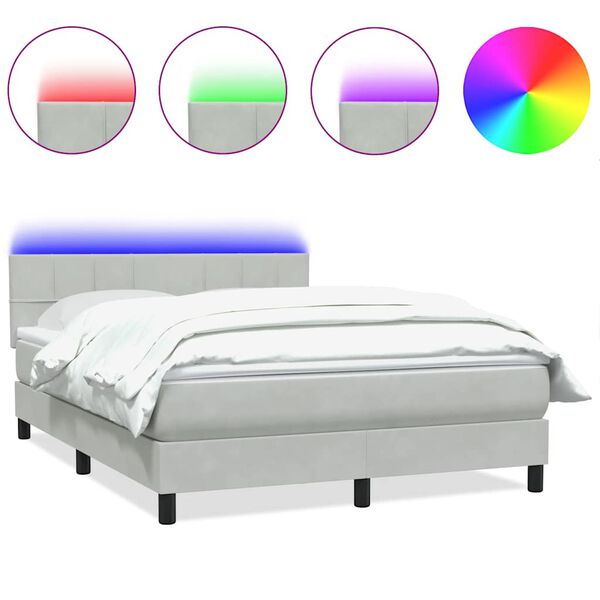 vidaXL Boxspringbett mit Matratze & LED Hellgrau 160x220 cm Samt