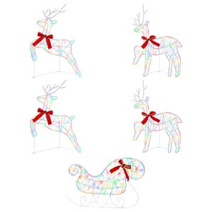 vidaXL Weihnachtsrentier mit Schlitten 5 stk. 100 LEDs Mehrfarbig