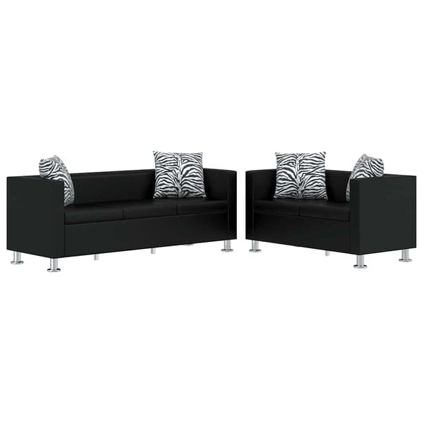 vidaXL Sofa-Set Kunstleder 3-Sitzer und 2-Sitzer Schwarz