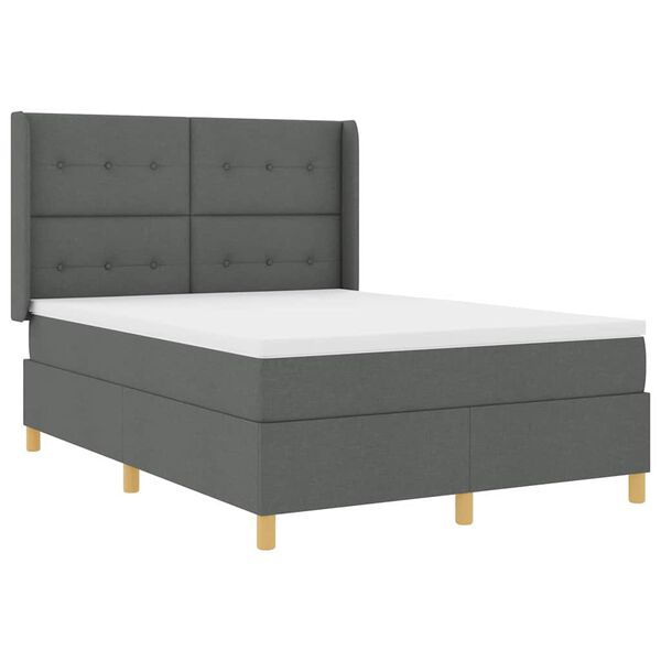 vidaXL Boxspringbett mit Matratze Dunkelgrau 140 x 200 cm Stoff