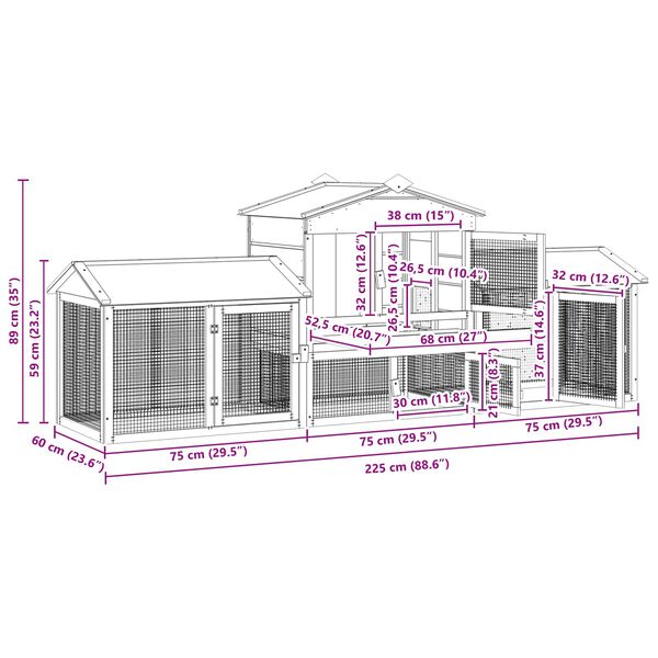 vidaXL Hühnerunterkunft Braun 225 x 60 x 89 cm