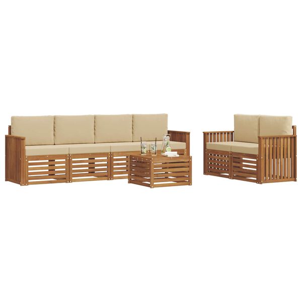 vidaXL Outdoor-Sofagarnitur 7 pcs Natur und Beige Massivholz Akazie
