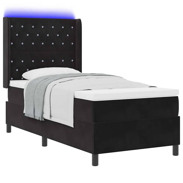 vidaXL Boxspringbett mit Matratze mit LED Schwarz 100 x 200 cm Samt