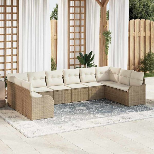 vidaXL Gartensofa-set mit Speicher 10 pcs Beige und Wei&szlig; Poly-Rattan