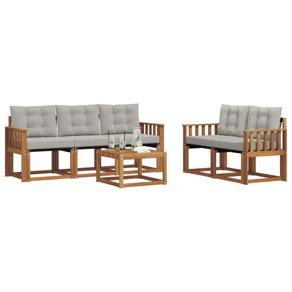 vidaXL Outdoor-Sofagarnitur mit Kissen 6 pcs Nat&uuml;rlich und Hellgrau