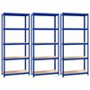 vidaXL Regale mit 5 B&ouml;den 3 Stk. Blau Stahl & Holzwerkstoff