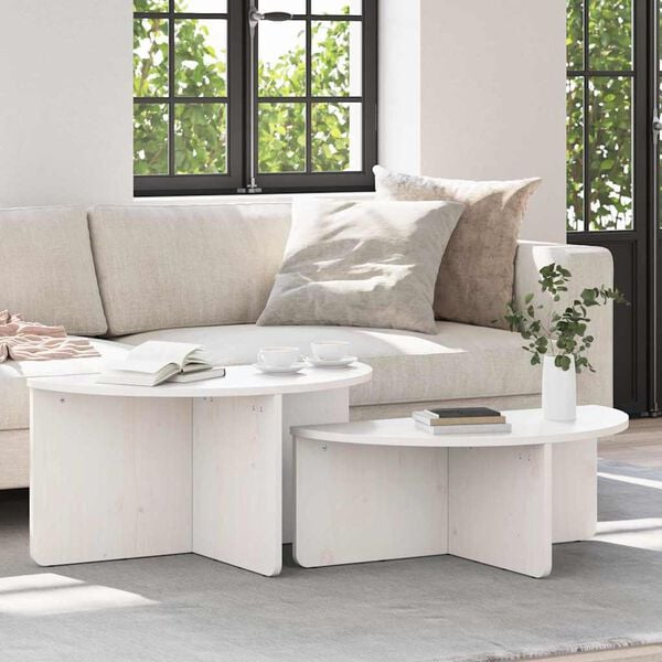 vidaXL Couchtisch 2 pcs Weiß Massivholz Kiefer