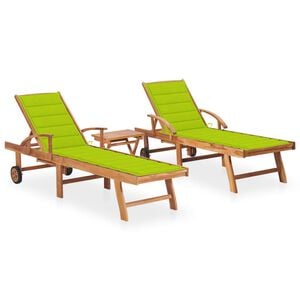vidaXL Sonnenliegen 2 Stk. mit Tisch und Auflagen Massivholz Teak
