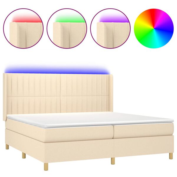 vidaXL Boxspringbett mit Matratze & LED Creme 200x200 cm Stoff