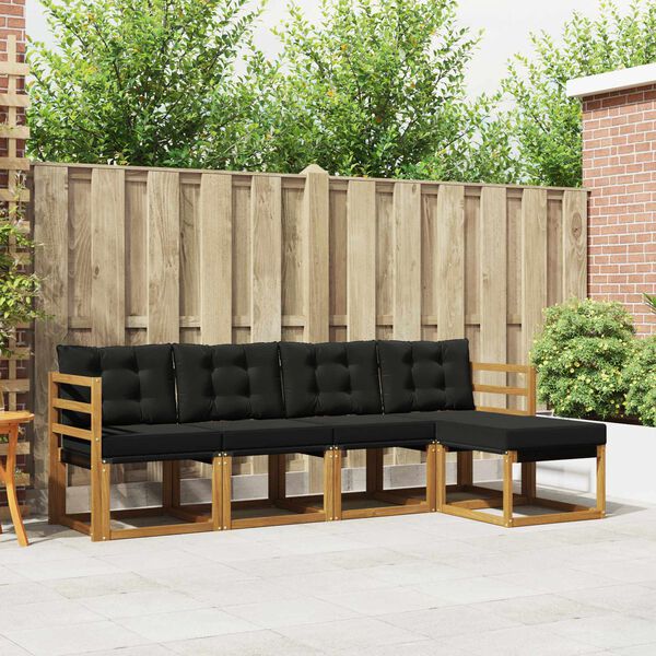 vidaXL Outdoor-Sofagarnitur mit Kissen 5 pcs Nat&uuml;rlich und Schwarz