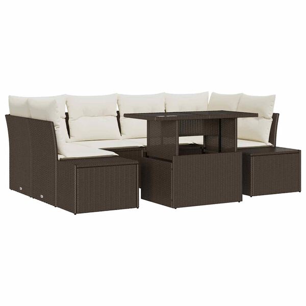 vidaXL Garten-Sofa-Set mit Kissen 7 pcs Braun und Creme