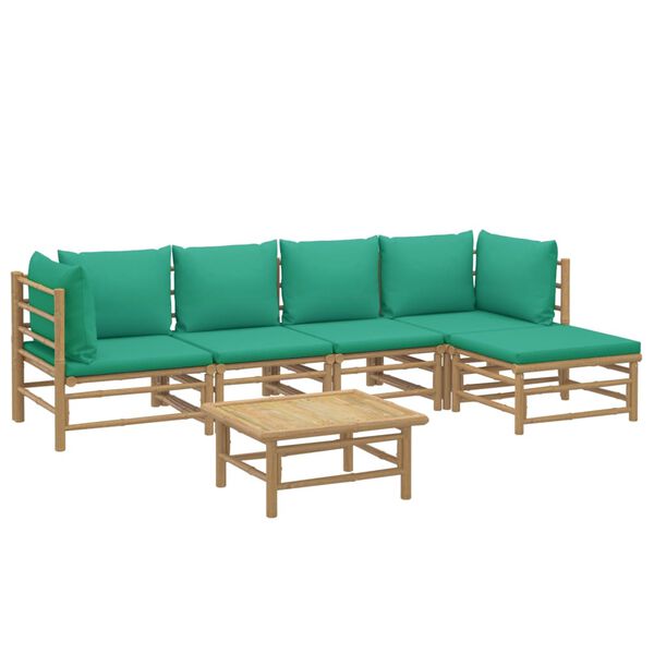 vidaXL 6-tlg. Garten-Lounge-Set mit Grünen Kissen Bambus
