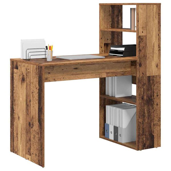 vidaXL Schreibtisch mit Regal Altholz 113 x 54 x 120 cm Holzwerkstoff