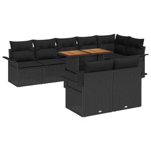 vidaXL Garten-Sofa-Set mit Speicher 9 pcs Schwarz Poly Rattan