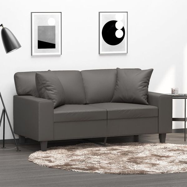 vidaXL 2-Sitzer-Sofa mit Kissen Grau 120 cm Kunstleder