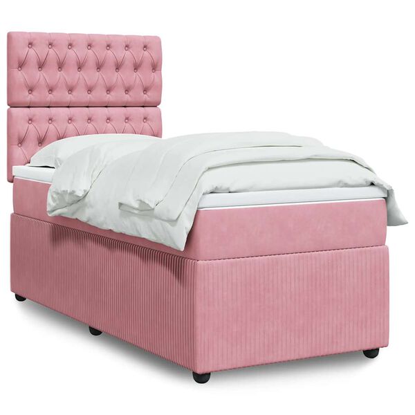 vidaXL Boxspringbett mit Matratze Rosa 90x200 cm Samt
