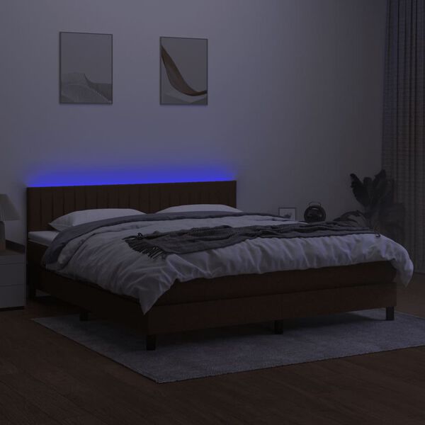 vidaXL Boxspringbett mit Matratze & LED Dunkelbraun 160x200 cm Stoff
