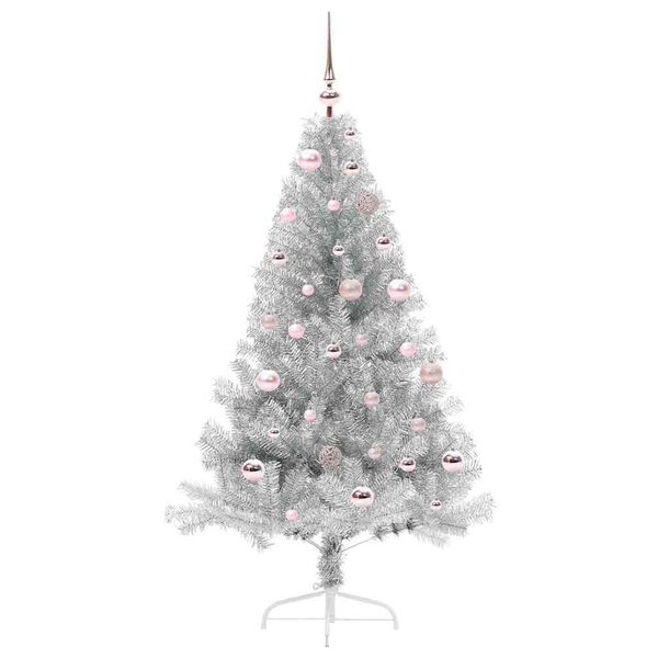 vidaXL K&uuml;nstlicher vorbeleuchteter Weihnachtsbaum Silber 150 cm PET