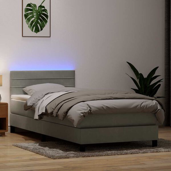 vidaXL Boxspringbett mit Matratze & LED Hellgrau 90x210 cm Samt