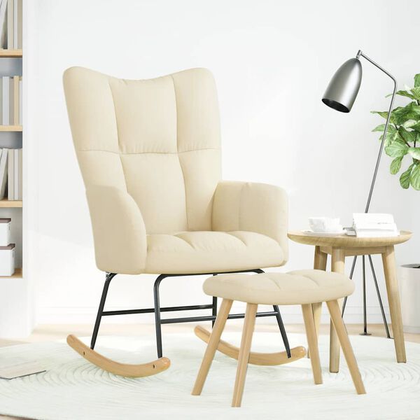 vidaXL Schaukelstuhl mit Fußhocker Creme Stoff