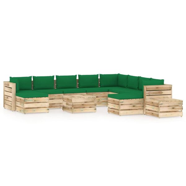 vidaXL 12-tlg. Garten-Lounge-Set mit Kissen Gr&uuml;n Impr&auml;gniertes Holz
