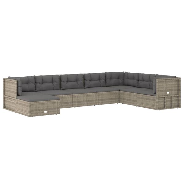 vidaXL 8-tlg. Garten-Lounge-Set mit Kissen Grau Poly Rattan