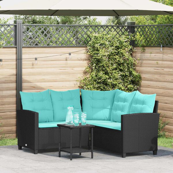 vidaXL Garten-Sofa mit Kissen 2 pcs Schwarz und T&uuml;rkis Poly Rattan