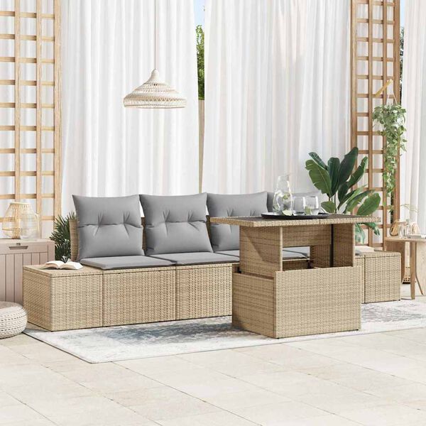 vidaXL Garten-Sofa-Set mit Kissen mit Kissen 5 pcs Beige und Hellgrau