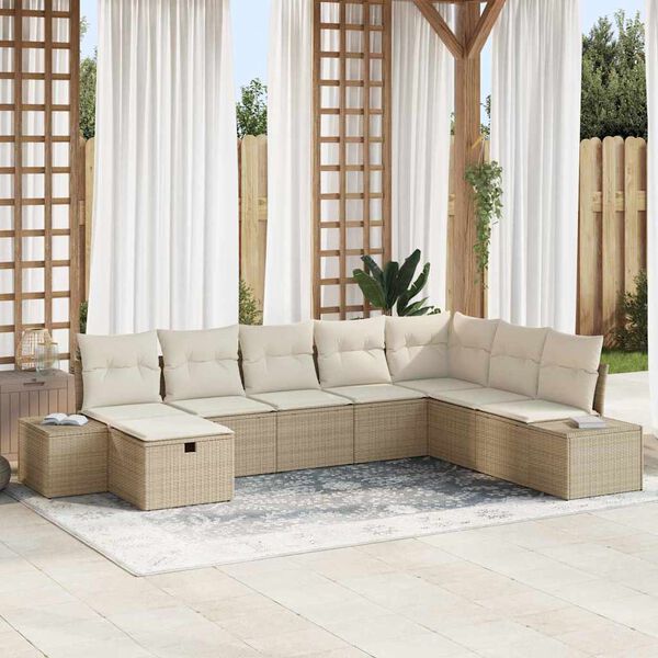 vidaXL Gartensofa-set mit Kissen 8 pcs Beige Poly-Rattan